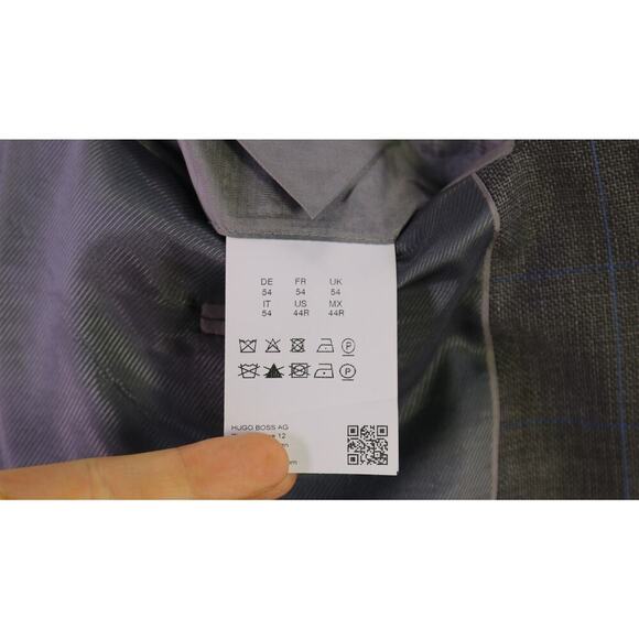 Hugo Boss James Current Gray w/ Sky Blue Windowpane Wool Sportcoat Blazer 44R - Picture 9 of 10